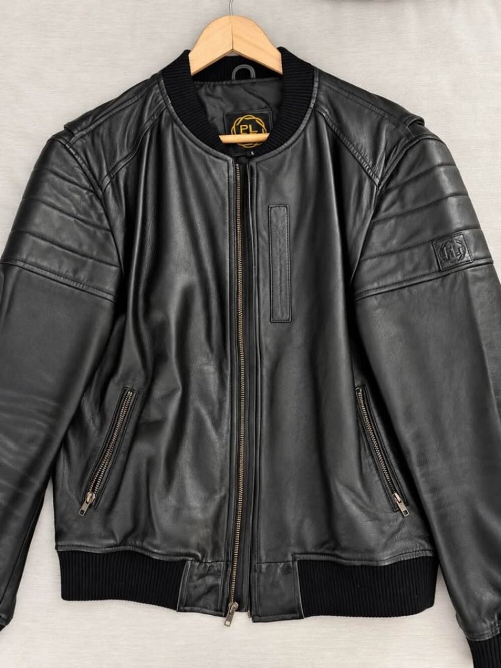 Poor Little Rich Boy (PLRB) Black 100% Leather Bomber Jacket – Men’s Large